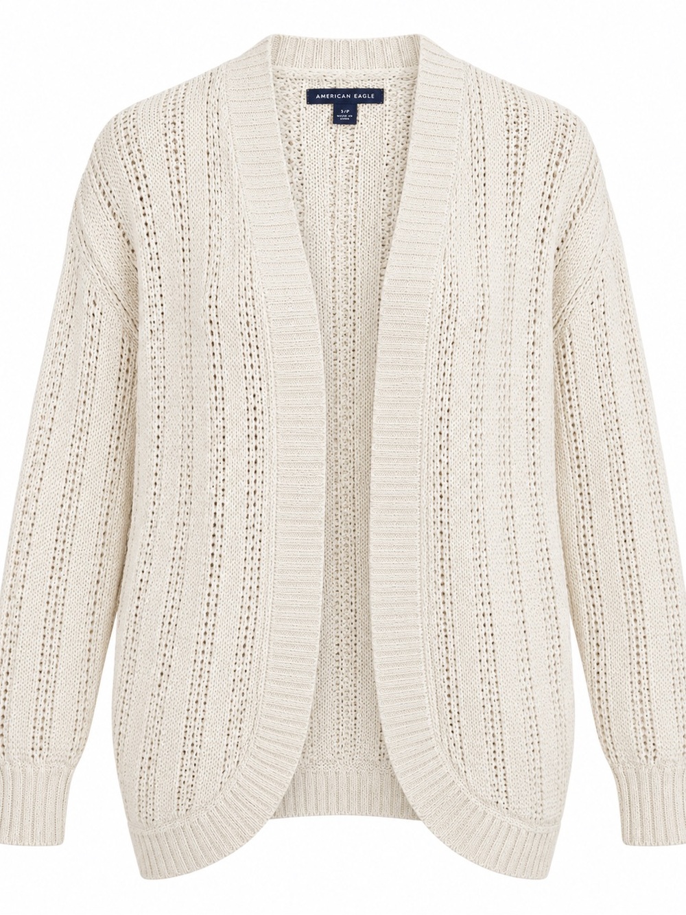 American Eagle Outfitters Natural-Cream Open Front Pointelle Cardigan